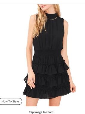 1. State Black Sleeveless Smocked Waist Ruffle Tiered Mini Dress